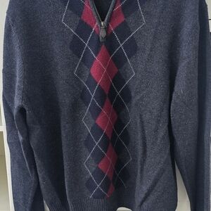 Brooks Brothers Grey and Burgundy Argyle Quarter Zip-Up Sweater